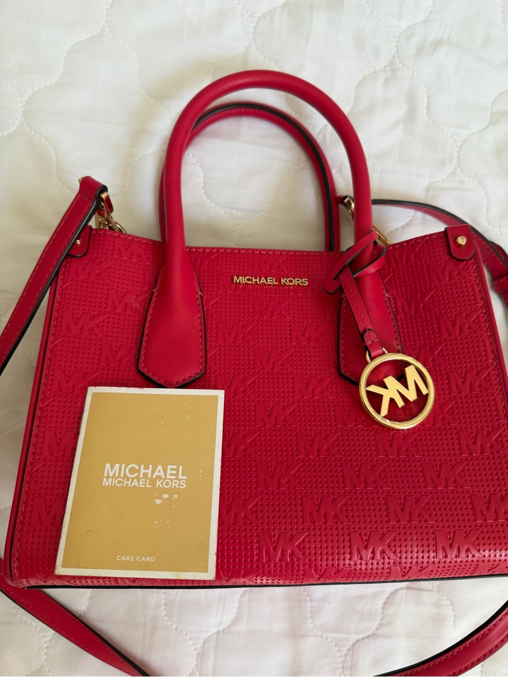 Michael Kors Medium Red Leather Satchel Crossbody Bag Gold Hardware